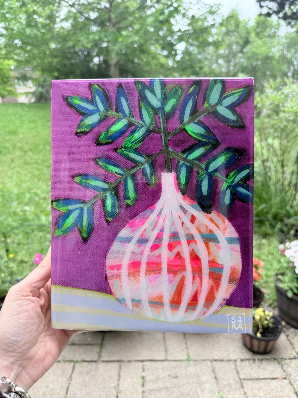 Vibrant Purple Botanical Vase Painting